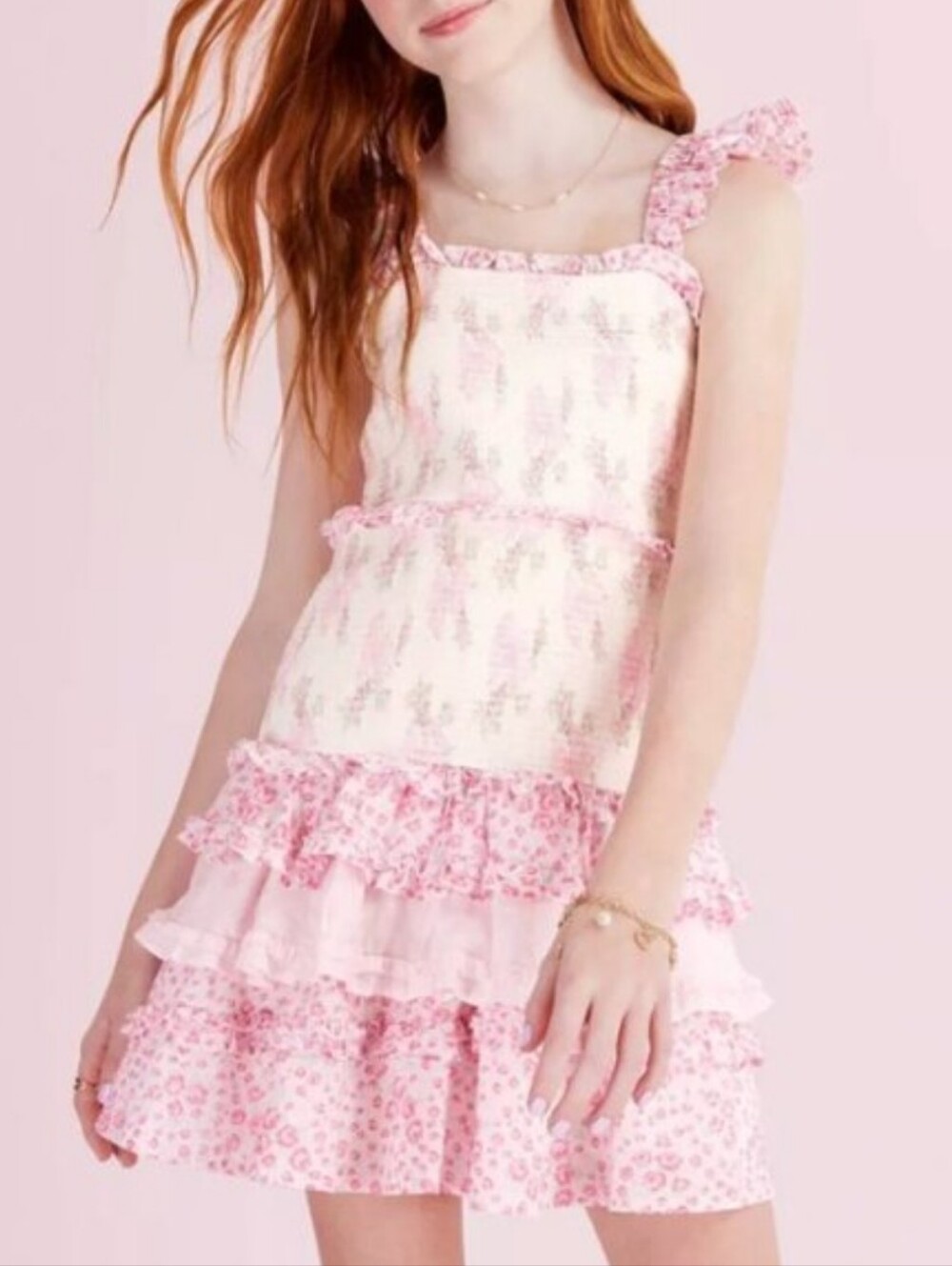 LoveShackFancy x Target pink Evie Blooming Bows Smocked Tiered Ruffle Dress